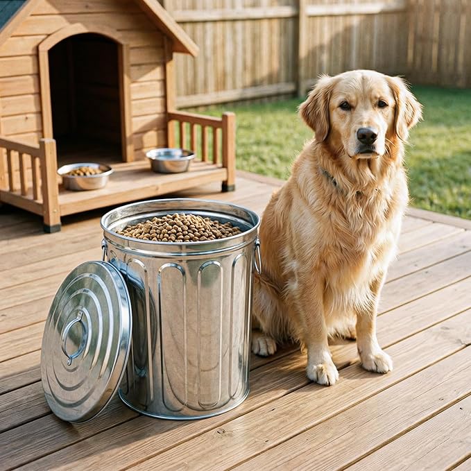 Plexon 5 Gallon Small Metal Trash Can with Lid Outdoor Galvanized Trash Can with Lid 5 Gal Ash Bucket for Bird Seed Container