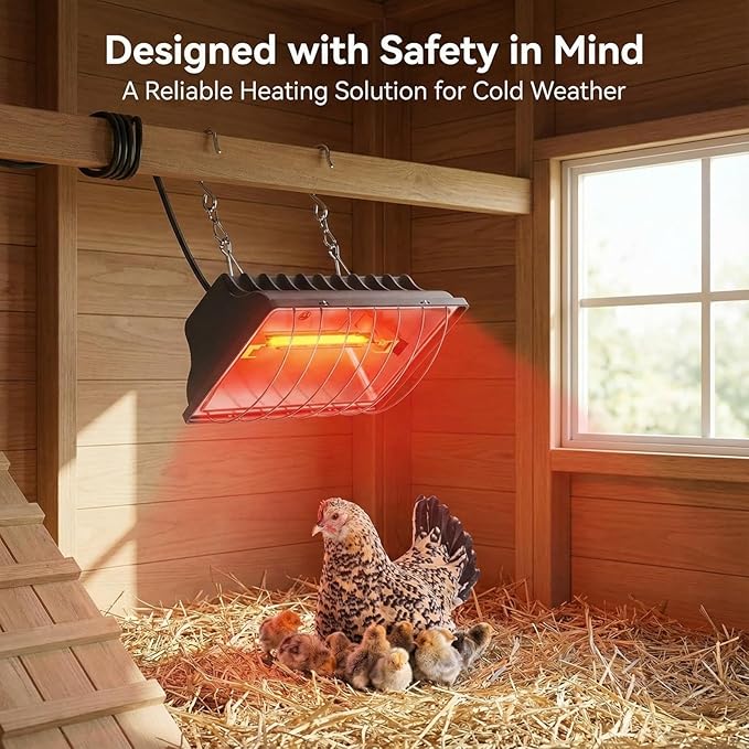 250W Chicken Coop Heater for Chicks Ducks Dog Kennel, Cat Bed, Reptiles, 2 Heating Mode Heat Lamp Warmer for Chicken Coop in Winter, Inside and Outdoor Pet Total 2 Heating Tube as Backup Lamp