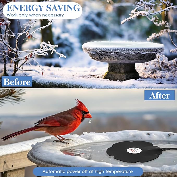 2 Pack 250W Bird Bath Heater De-icer, Thermostatically Controlled Birdbath Water Heater with 6.6 ft Cord, Outdoor Winter Heaters for Bird Bath, Chicken Waterer, Pond