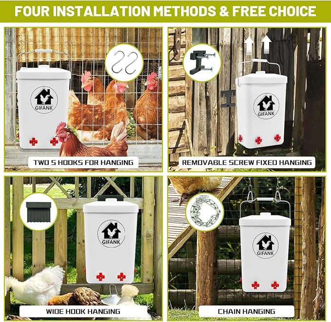 Chicken Feeder and Waterer Set,3 Gallon Automatic Chicken Feeder No Waste,Hanging Poultry Kit with Chicken Waterer Nipples and Feeding Ports,Coop Accessories