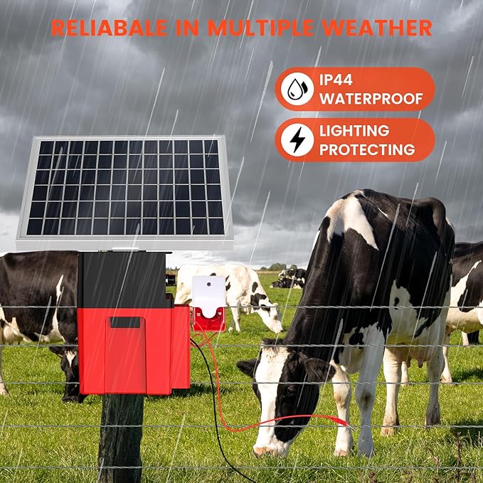 Solar-Powered Electric Fence Charger with Alarm,1.2 Joule Output, Up to 20 Miles Coverage,12000mAh Battery &10W Solar Panel Energizer for Livestock & Predator Deterrence