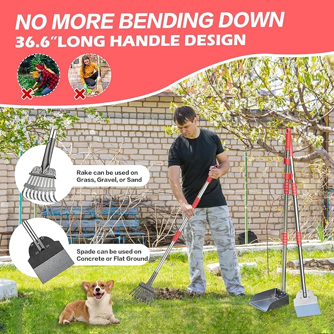 Dog Pooper Scooper Set,Dog Poop Tray and Rake Set for Large & Small Dogs Dog Pet Waste Tool 15 Litre Step Dog Poop Trash Can Outside W/Removable Inner Bucket with 20 Waste Bags