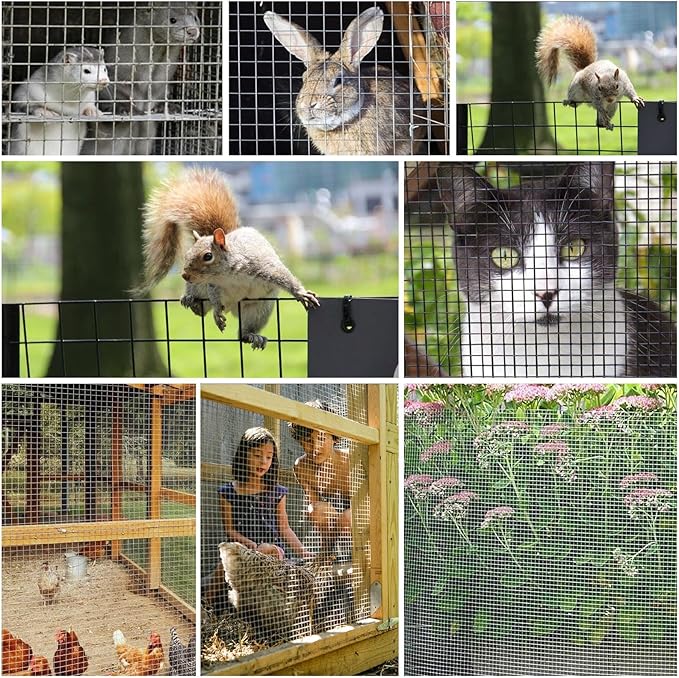 Black Hardware Cloth 4'' x 20' PVC Steel Vinyl Coated 1/2inch Galvanized Wire Mesh Roll（19GA) Chicken Wire Fence Roll, for coop Fences,Screen mesh, Rabbit/Snake Fences, Poultry enclosures, etc.