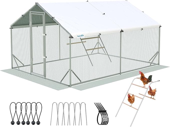 Quictent Advanced Series 12x9 ft Metal Chicken Coop Run with Climbing Ladder, Large Walk-in Outdoor Poultry Cage Heavy Duty Predator Proof Hen Duck Rabbit Farm Pen House, Waterproof Anti-UV Cover