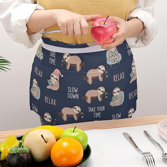 Unisex Apron for Cooking Server Waitress Half Waist Apron with 3 Pockets