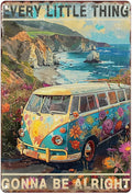 Sanwarm Metal Sign 8X12 Inch, Bus Hippie Flower Vintage Tin Sign Wall Art Decor for Home, Living Room, Kitchen, Garden, Bedroom, Office, Hotel, Cafe And Pub Decoration