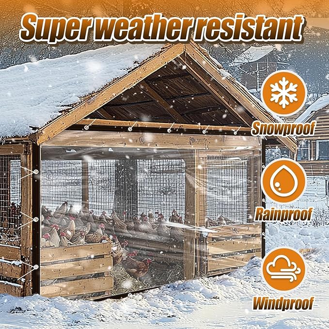 6.6x10Ft Chicken Coop Cover for Winter - Waterproof Durable Chicken Run Tarp with Elastic Cords & Rope, Easy to Install for Large Chicken Cage Walk-in Chicken Run Pen