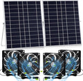 2 Set 20w Solar Powered Fan Kit for Chicken Coop IP67 Waterproof Dual Solar Greenhouse Fan 3500 RPM High Speed Exhaust Fan with 10ft Cable for Shed Pet House Window Outside Inside