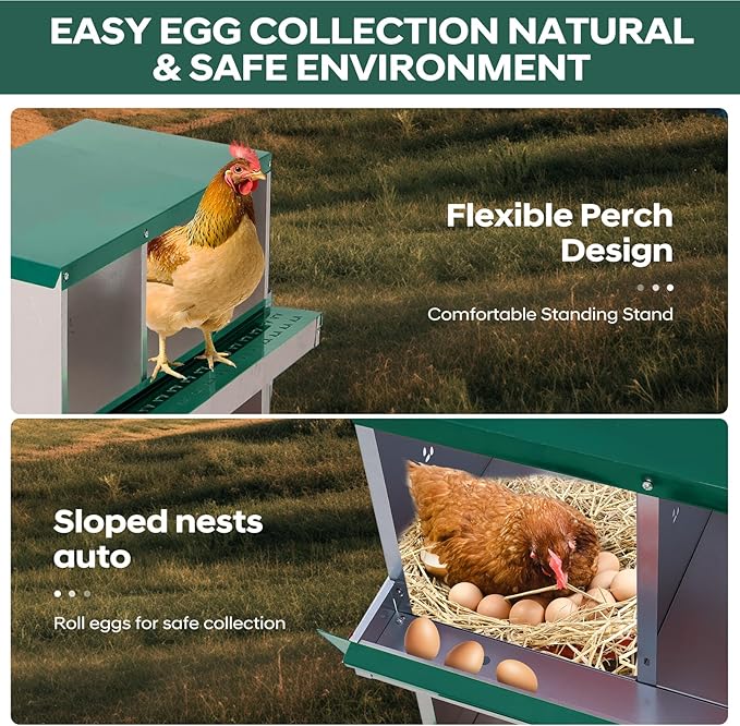 GarveeLife Chicken Nesting Box, 6 Compartments Nesting Box for Chickens, Two-Tier Galvanized Steel Chicken Egg Laying Box with Large Vented Holes Wall Mounting for Easy Egg Collection
