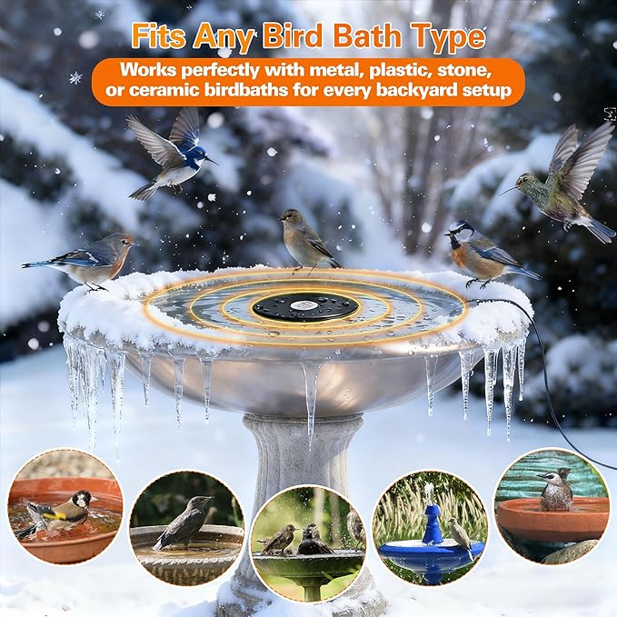 Dreyoo Bird Bath De Icer, 60w Submergible De Icer, Thermostatic Controlled Winter Water Heater Deicer for Bird, Chicken, Duck, Farm Trough, Design Patent Product (1 Pack)