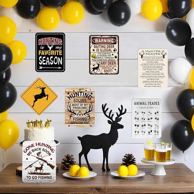 Hunting Party Decorations - 9 PCS Gone Hunting Birthday Party Sign Decorations for Boys Kids Deer Hunting Themed Birthday Party Funny Deer Hunter Decor for Man Room Home Garden Yard Wall Decor