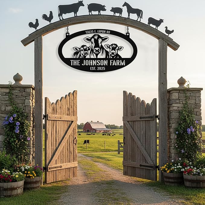 Personalized Farm Goat Metal Sign, Custom Goat Barn Sign, Customized Farm Metal Signs Outdoor, Custom Large Hanging Family Name Signs for Farms, Ranch, Barn, Farmhouse
