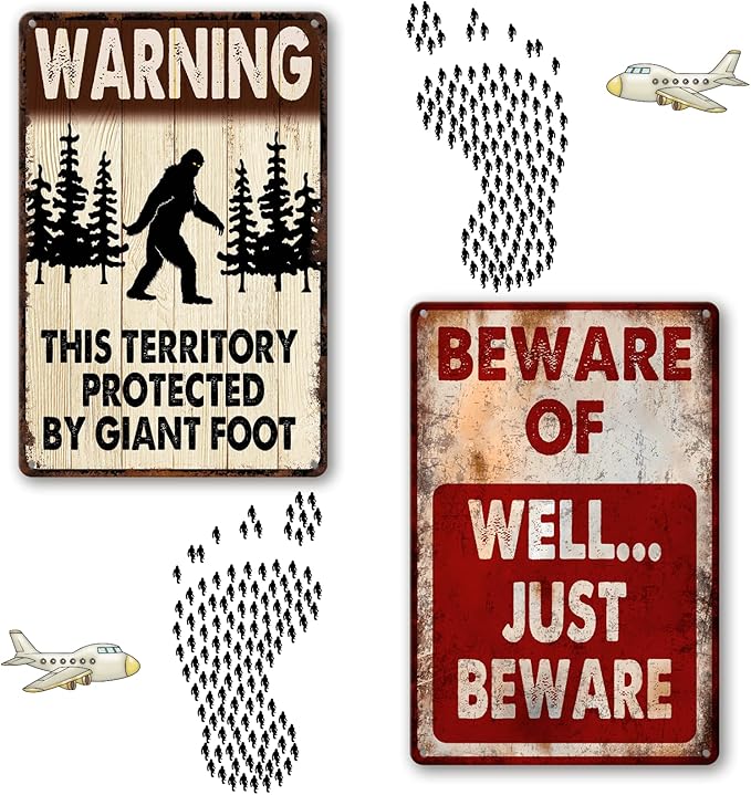 Bigfoot Signs Metal, Sasquatch Sign For Big Foot Bundle 2 Pieces Big Foot Yard Office Craft Room Living Room Wall Art Hanging For Backyard Man Cave 8x12inch