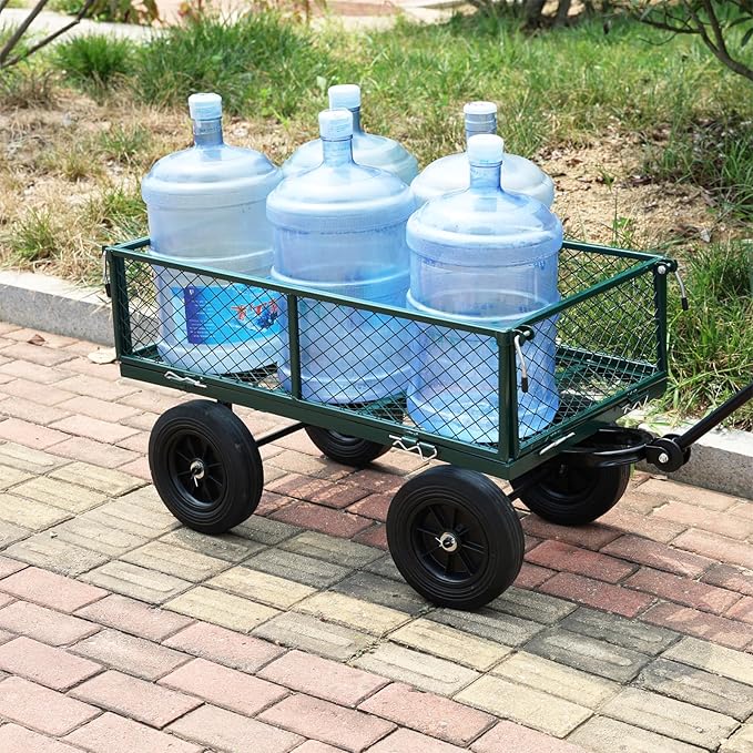 Wagon with Removable Sides - Can be Used in Farms, Warehouses etc - Dump Cart - Solid Green Wheels