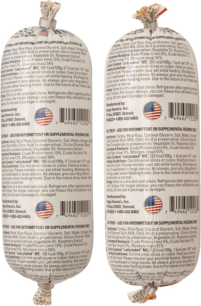 Happy Howie's Soft Meat Roll Treat - Dog Food Rolls, High Protein, Natural Ingredients, for All Dogs, Made in USA - Beef, Turkey 12 Oz (Pack of 2)