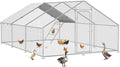 Large Metal Chicken Coop Run with Roosting Perch, Outdoor Waterproof and UV-Resistant Cover for Chickens, Ducks, Rabbits, and Hens in Yard or Farm Use Spire Roof (13.1'Wx19.7'Lx 6.5'H)