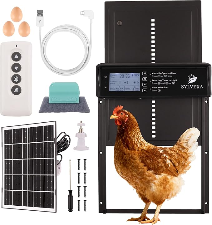 Automatic Chicken Coop Door –USB-C & Solar Powered Chicken Coop Door, Anti-Pinch Safety, Timer & Light Sensor Modes, Remote Control, Waterproof Aluminum Door