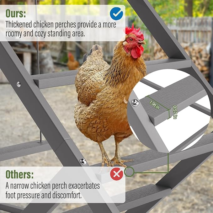 Chicken Perch for Coop with Ladder, Chicken Roosting Bars for Chickens in Coop with Swing Set Wooden Run Accessories Toy Chick Roost Activity Playground for Backyard Farm, Grey