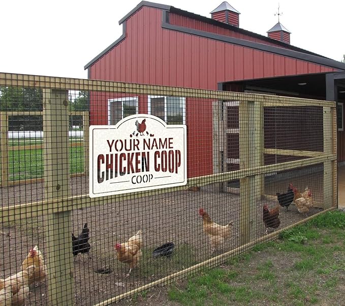 Personalized Chicken Coop Signs, Outdoor Chicken Coop Decor, Vintage Farmhouse Wall Decor, Custom Metal Name Sign for Farm Yard Garden Home, Gifts for Chicken Lovers Color04
