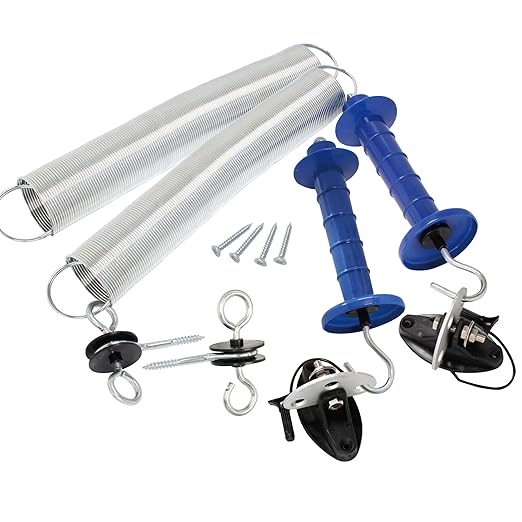 2 Pack Electric Fence Gate Kit, with Spring Gate Handle, 2 Anchor Insulators and 19.69-Feet Tension Big Spring，for Electric Fence Gate Livestock Fence Agricultural Fencing and Pasture