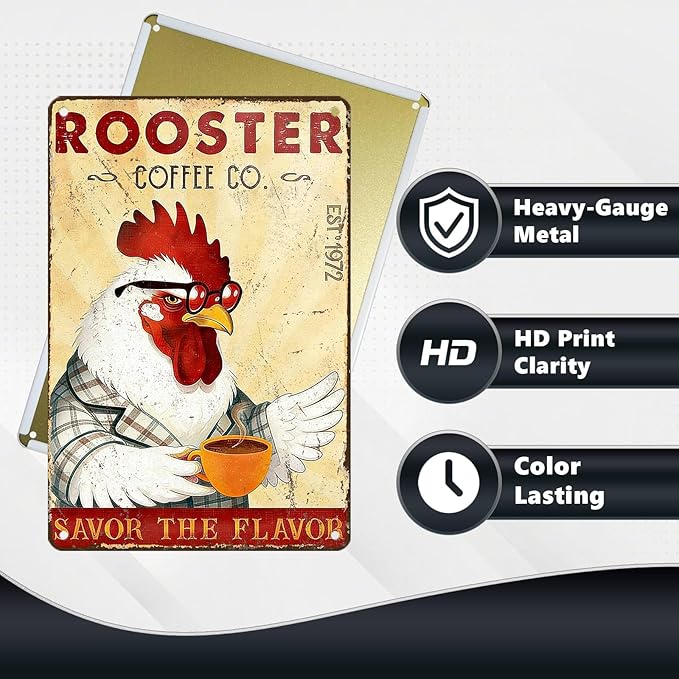 Funny Chicken Signs Rooster Kitchen Decor Savor The Flavor Tin Signs Vintage Coffee Metal Decor Rustic Wall Art For Home Farmhouse Farm Poultry House Cafe Bar Pub Coop Office 12 * 8 In