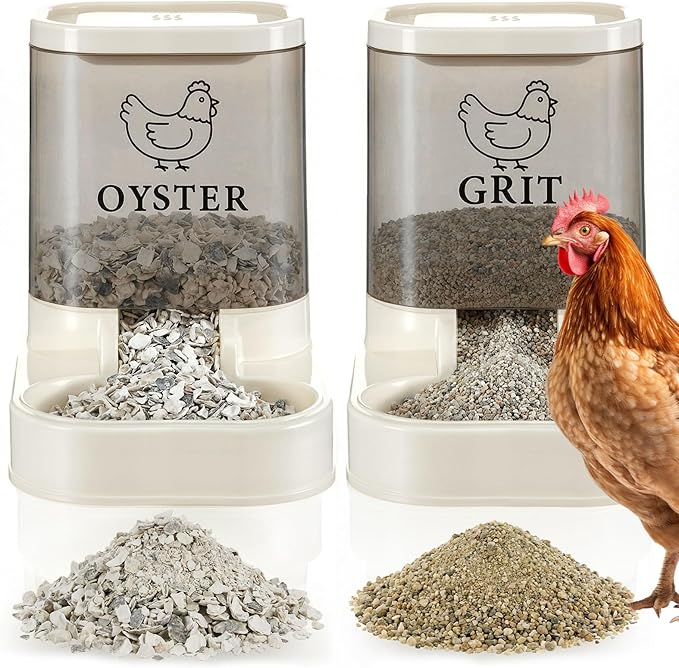 2 Pcs Chicken Oyster Shell Feeder and Grit Feeder Combo Automatic Chicken Coop Accessories for Poultry Farms Quail Pigeons Doves Chicks Rust Prevention with Installation Tools Sticker