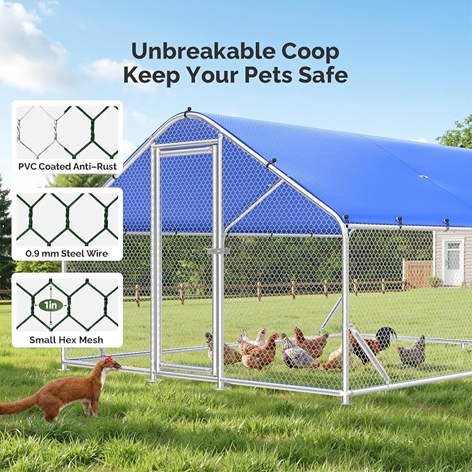 Sino Luban Large Metal Chicken Coop Run for 20 Chickens/Ducks, Chicken Runs for Yard with Waterproof Cover, Chicken Enclosure Pen Outdoor, Walk-in Poultry Cage (Upgrade Corner Support Brace)