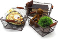 CVHOMEDECO. Primitive Chicken Wire Gathering Baskets with Wood Handle Rectangular Farmhouse Storage Baskets Set, Rusty, Set of 3