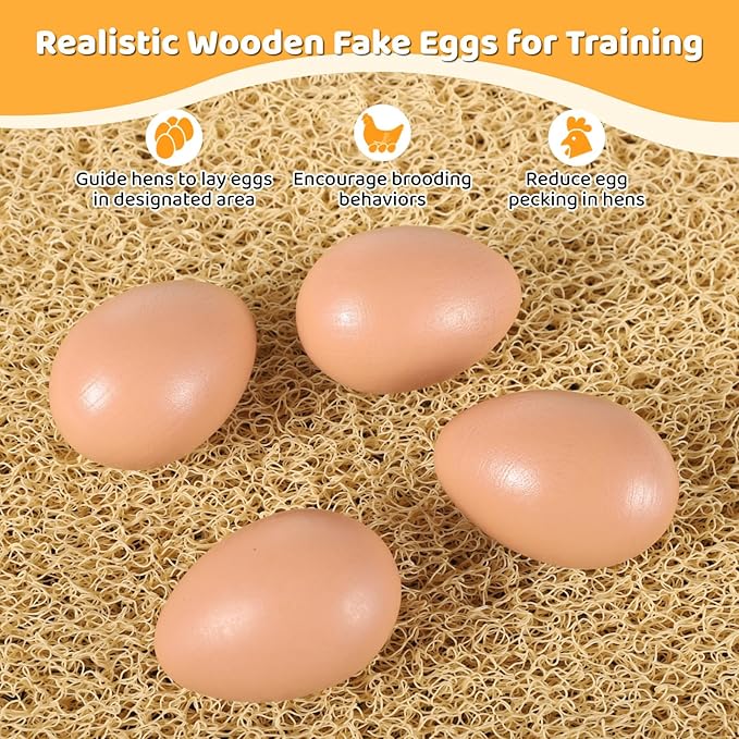 8 Pack Chicken Nesting Pads, Washable Nesting Box Liners for Chicken Coop, Reusable Plastic Nest Box Pads with 4 Pcs Fake Wooden Eggs, Chicken Laying Mats, 12×12×0.8 inch