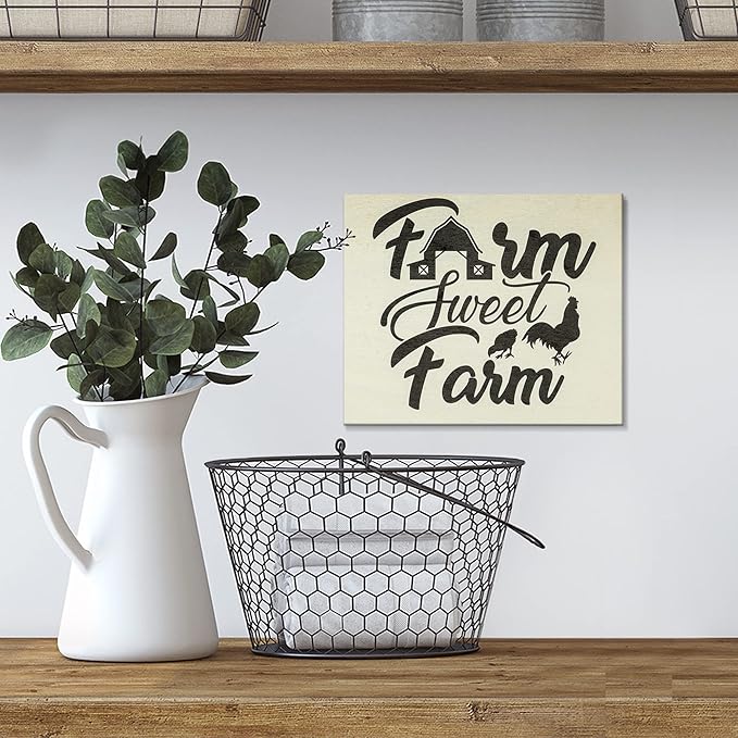 JennyGems Farm Sweet Farm Wooden Sign, Barn Gifts, Chicken Decor, Farmhouse Decorations Wall Hanging, Made in USA