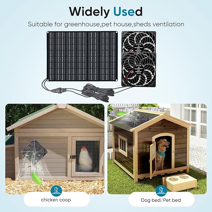 Solar Exhaust Fan 15W Solar Powered Exhaust Fan Kit, 2 Mini Fans, Portable Ventilation Solar Fan for Chicken Coops, Dog Houses, Greenhouses, Pet Homes, Gardens