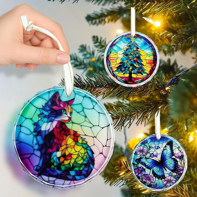 Stained Glass Butterfly Christmas Ornament 2025 Butterfly Suncatchers Hanging Ornament for Christmas Tree - Christmas Ornaments, Christmas Decorations, Exchange, Holiday Presents (Glass Butterfly)