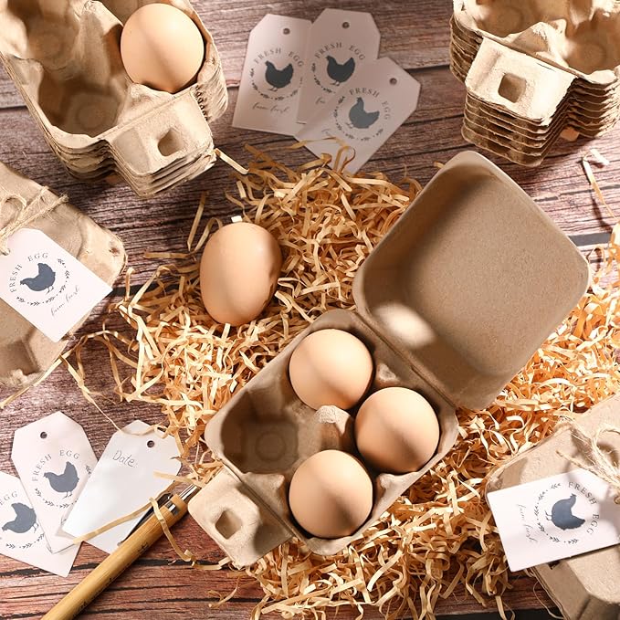 36 Pcs 4 Count Easter Egg Carton Bulk Half Dozen Reusable Natural Pulp Paper Cardboard Egg Carton Colored Storage Easter Gift Box with Label Jute Rope for Kitchen Market Farm (Natural)