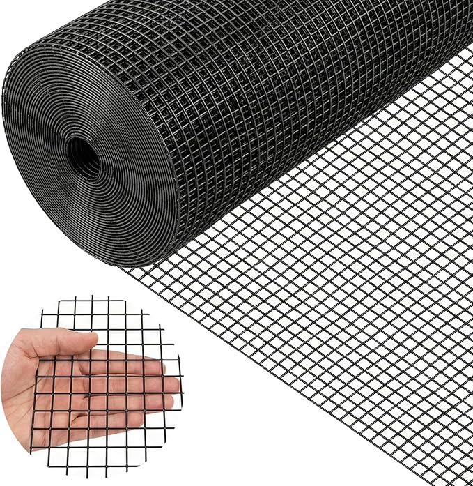 Black Hardware Cloth 1/2in Mesh 48in x 100ft, Chicken Wire Fencing PVC Coated 19 Gauge, Welded Chicken Wire for Rodent Proofing, Tree Guard, Garden Fence, Poultry Netting