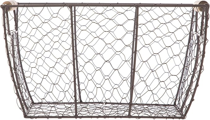 2-Pack Decorative Brown Chicken Wire Baskets with Wooden Handles – Multi-Purpose Storage, 12.2" L x 8" W x 7.28" H