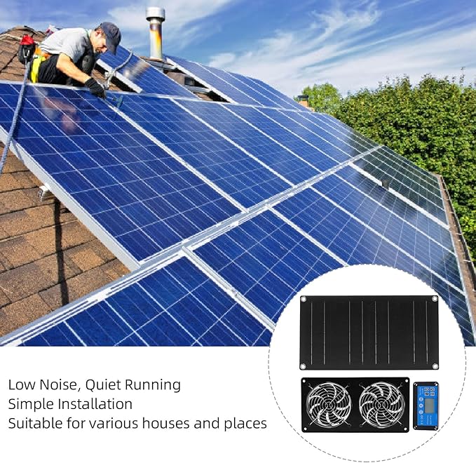 6 Inch Dual Solar Exhaust Fan, 20W Monocrystalline Silicon Solar Panel Ventilation Fan with Timed Controller, Low Noise Solar Powered Fan for Greenhouse, Chicken Coop, Shed