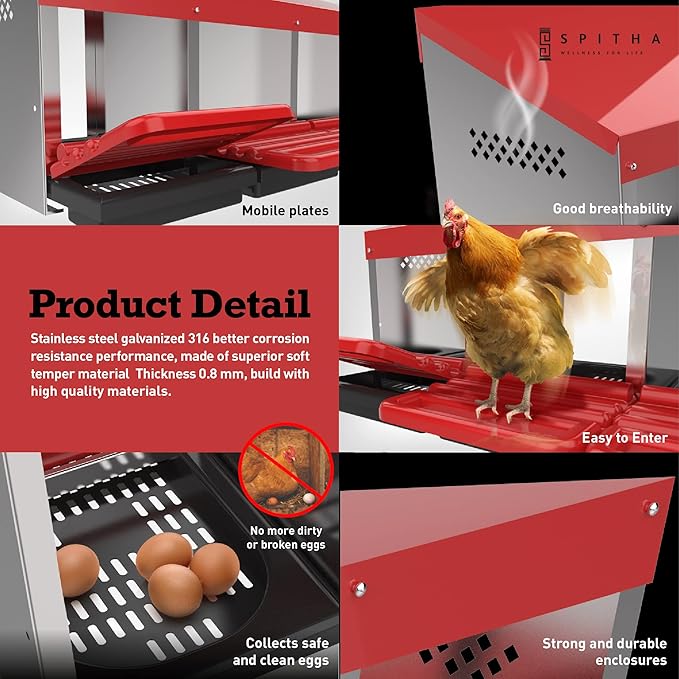 Nesting Boxes for Chickens – 4 Hole Roll Out Chicken Nesting Box with Reverse Egg Collection, Galvanized Steel Coop Nest with Perch, Fits Up to 20 Hens
