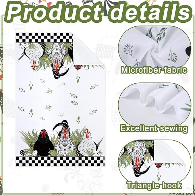 Geyoga 4 Pcs Chicken Kitchen Towels Rooster Dish Hand Towels Farm Animal Cow Vintage Rustic Tea Cloth for Spring Easter Bathroom Farmhouse Decor Gifts, 16 x 24 Inch(Mixed Color,Farmhouse)