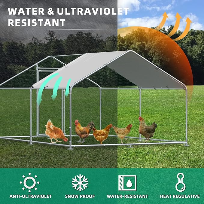 VIVIJASON Large Metal Chicken Coop Outdoor Walk-in Poultry Cage Hen Run House Rabbits Habitat Cages Spire Shaped Coop with Waterproof and Anti-UV Cover for Yard Farm (13.12' L x 9.84' W x 6.56' H)