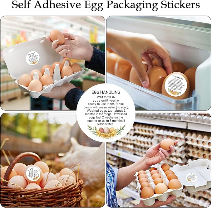 Louise Maelys 2" Egg Stickers for Fresh Farm Eggs - 500pcs Market Egg Handling Stickers Unwashed Egg Sticker Labels for Chicken Quail Farmhouse