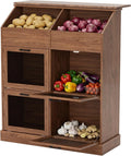 SUNBURY 47" Tall Farmhouse Kitchen Pantry Cabinet, Freestanding Wooden Vegetable Storage Hutch with Breathable Mesh Doors, 6-Compartment Floor Cabinet for Potato, Onion, Rustic Brown