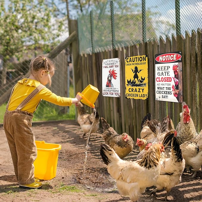 3 PCS Chicken Coop Signs, 8x12 Inch Vintage Funny Chicken Signs, Personalized Metal Chicken Coop Decor for Farmhouse Door Fence Wall, Chicken Coop Accessories Gifts for Hen Rooster Lovers