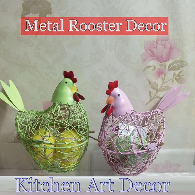 Chicken Wire Egg Basket Egg Holder Farmhouse Rustic Vintage Rooster Decor Chicken Shaped Egg Basket Fruit Storage Wire Basket For Collecting And Countertop Storing Egg (Pink)