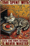 Vintage Vinyl Record Metal Sign Rustic Music Room Decor Cat Enthusiast Wall Art Quote 8X12Inch