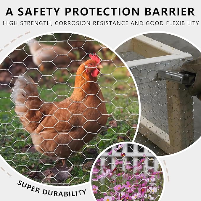 Chicken Wire, 15.7 in x 6.6 ft Garden Fence, Wire Mesh, Chicken Wires Fencing, Mesh Hexagonal Galvanized Metal Poultry Netting for Chicken Coop Rabbit Dogs Barrier (15.7 in x 6.6 ft)