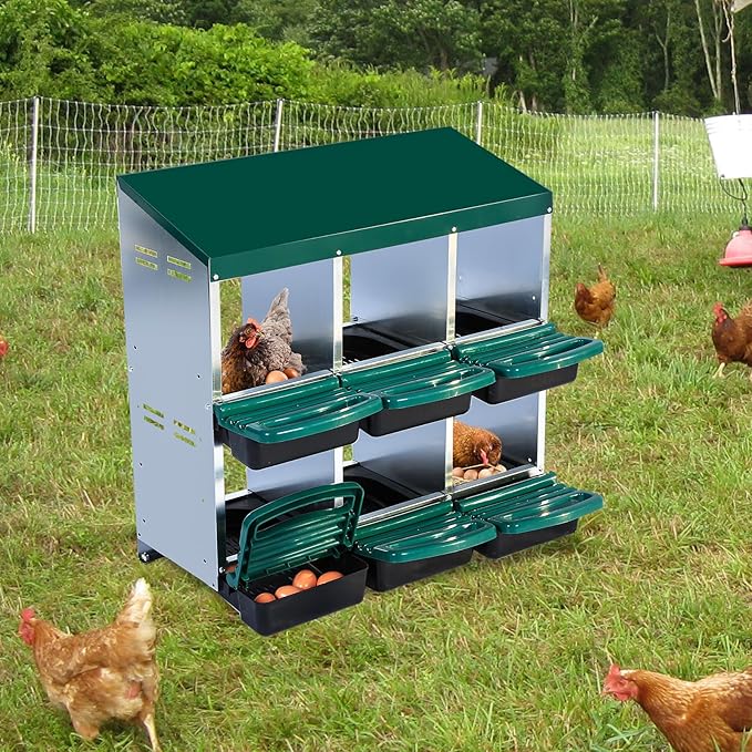 Chicken Nesting Box, 6 Hole 2 Layer Hen Nest Boxes, Roll Away Eggs Laying Boxes,Cleanable Pull Out Hen Roosting Boxes
