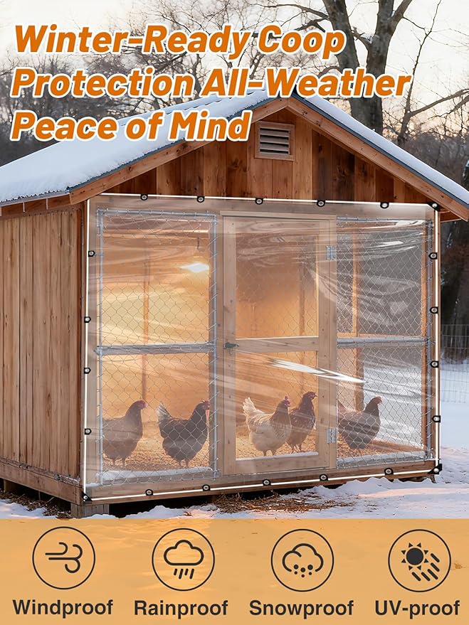 8x10 FT Clear Tarp Heavy Duty Waterproof for Patio Winterizing - 5 mil Anti-Tear Snowproof & Windproof Clear Plastic Tarps with Grommets for Winter Garden Patio Enclosure Chicken Coop