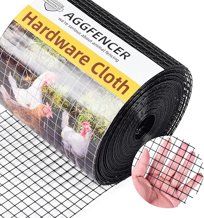 8in x 25ft Black Hardware Cloth 1/2 inch 19Ga PVC Coated Wire Mesh Vinyl Coated Fence, Welded Metal Chicken Wire Fencing Roll, Garden Plant Fencing, for Chicken Coop and Home Improvement