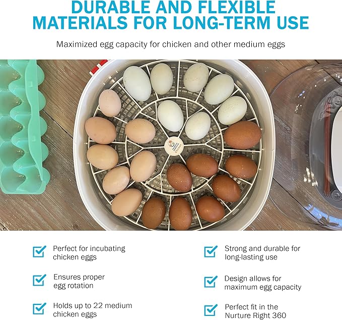 Incubator Warehouse Egg Trays for 22 Medium (Chicken) Eggs - Durable Egg Tray for Nurture Right 360 Egg Incubator - Hand Washable Eggs Keeper for Chicken Goose Turkey Emu (Various Sizes)