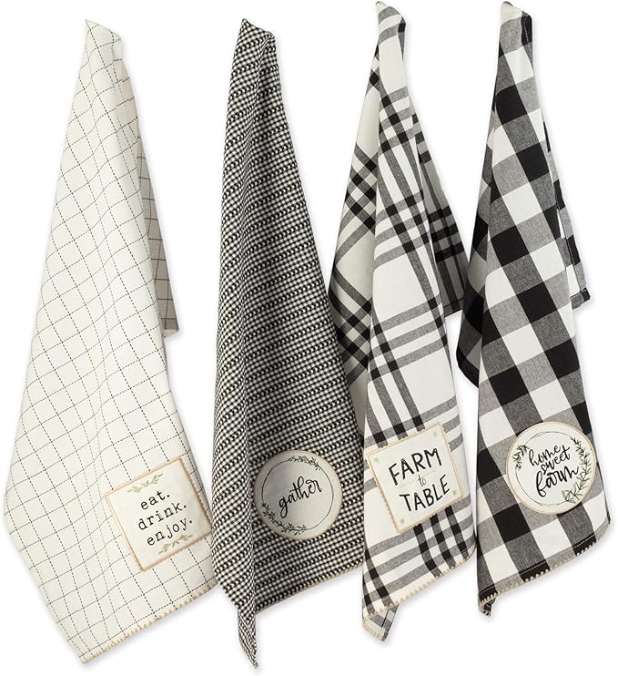 DII Home Sweet Farmhouse Kitchen Collection, Dishtowel Set, 18x28, Black, 4 Count